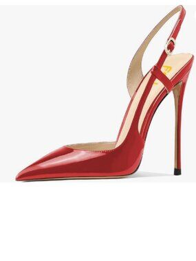 FSJ Red Pointed Toe D'Orsay High Heel Slingback Pumps